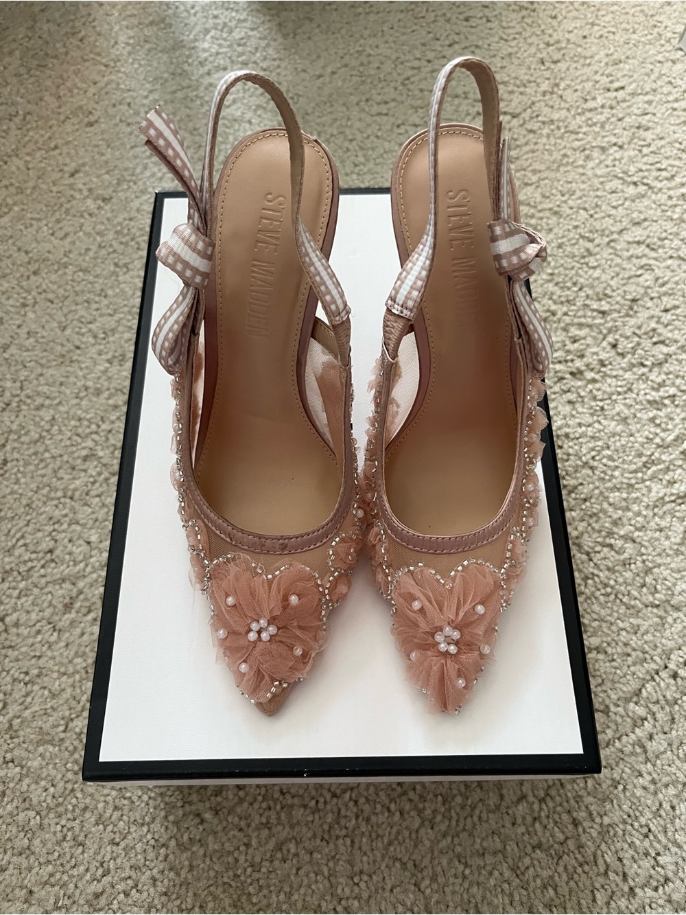 Steve Madden Pink Floral Pearl Embellished Slingbacks